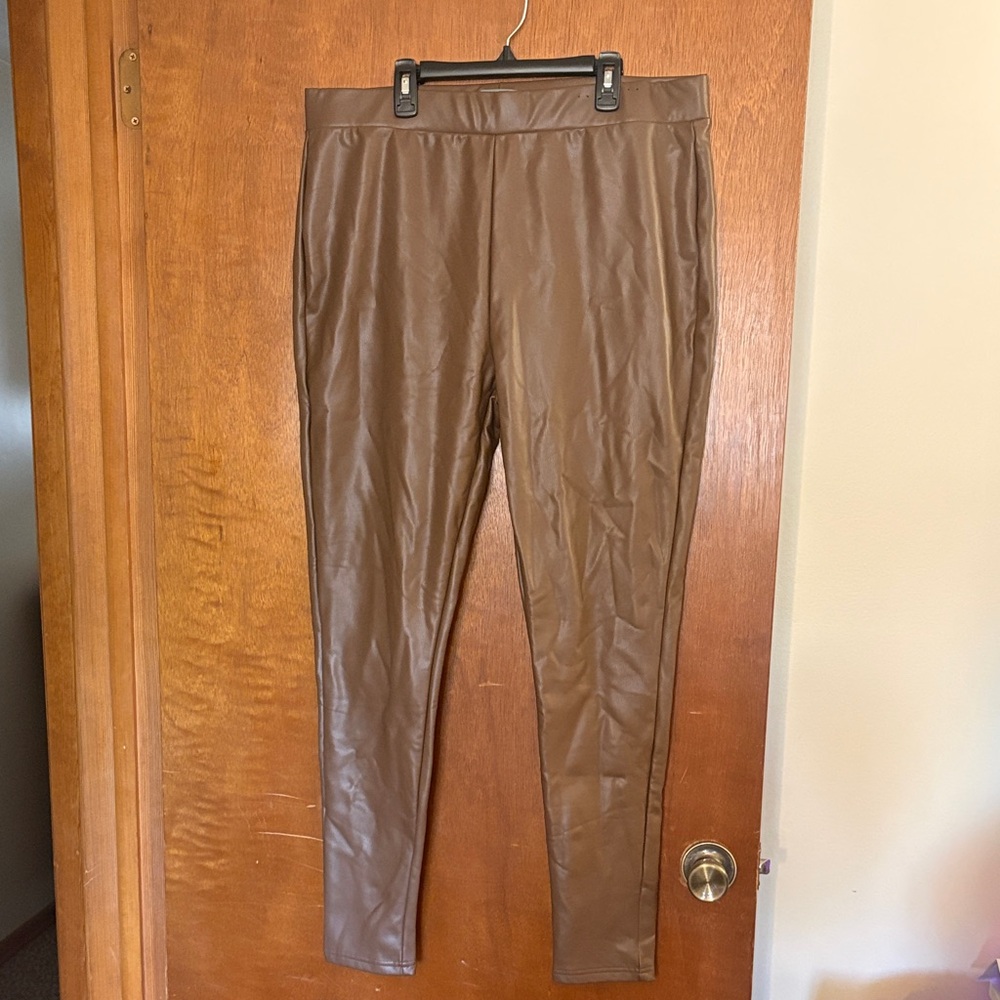 Brown Faux Leather Leggings - Women's Stretch Pants
